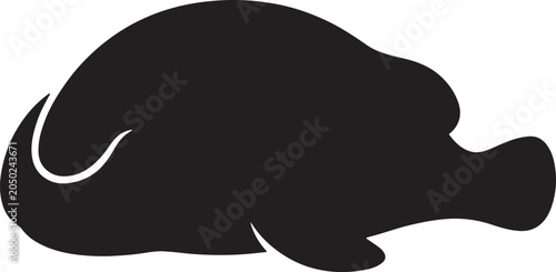 Tableau sur toile Manatee sea cow black silhouette vector icon showing aquatic mammal floating in peaceful water profile