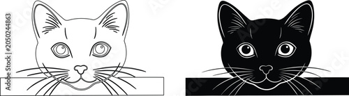 Cat face close up, curious eyes, detailed whiskers, cute domestic animal portrait, minimalist art.