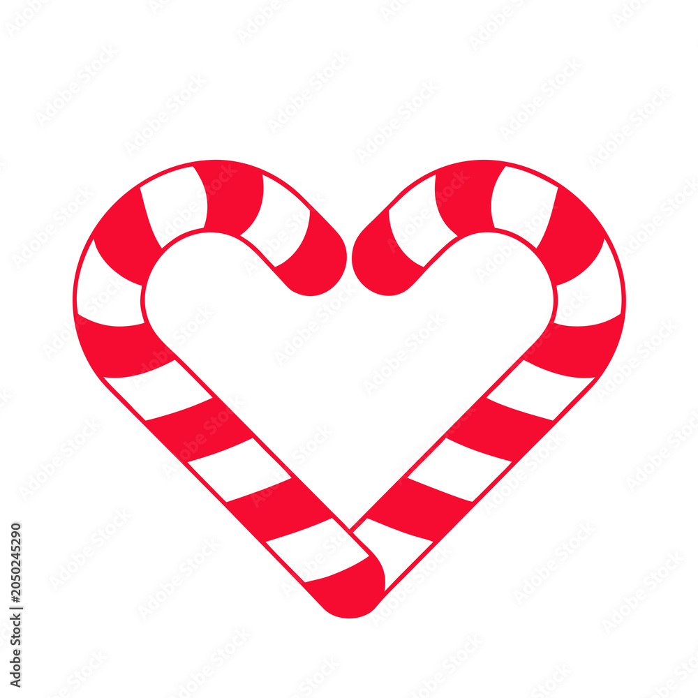 Fototapeta premium Abstract Candy Cane Heart Shape Concept - Striped Holiday Sweet Love Symbol, Christmas Valentine Vector
