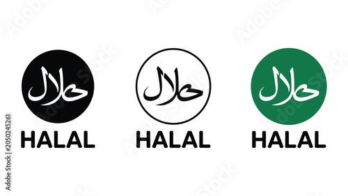Schilderij op canvas Green white and black halal certification with arabic script in circular badges