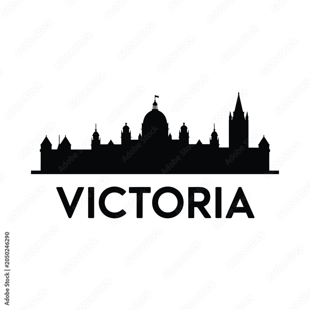 Fototapeta premium Victoria British Columbia skyline silhouette on white background