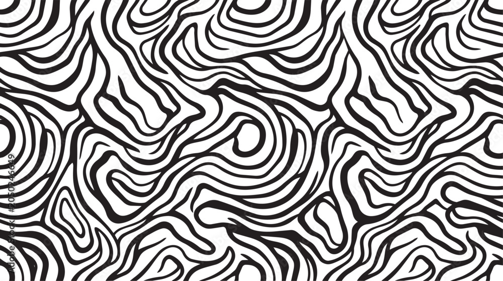 Fototapeta premium Seamless Black and White Abstract Topographic Wave Pattern with Fluid Lines
