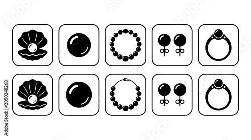 Pearl Jewelry Flat Icon Set