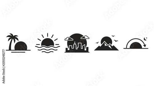 Minimalist Sunrise and Sunset Icon Set