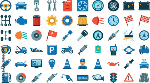 Canvastavla Car Repair and Automotive Maintenance Flat Vector Icon Set with Mechanic Tools V