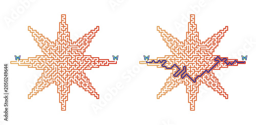 Bild auf Leinwand Sun-star maze puzzle with butterflies, dedicated to the summer solstice holiday