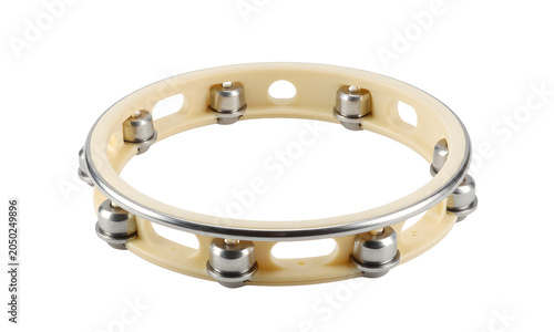 Round Bronze-Colored Musical Instrument with Tuning Pegs and Metal Ring