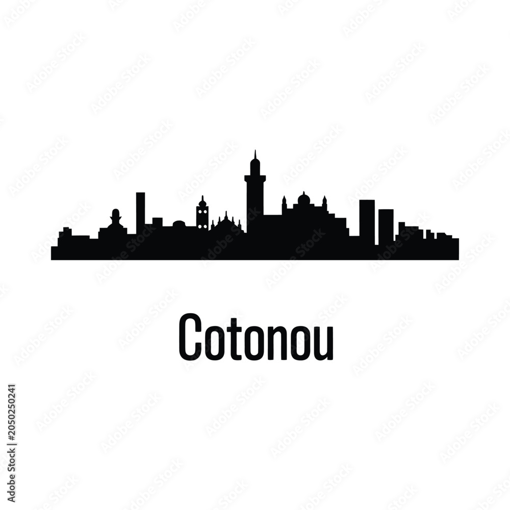 Obraz premium Cotonou Skyline Silhouette Against White Background cityscape