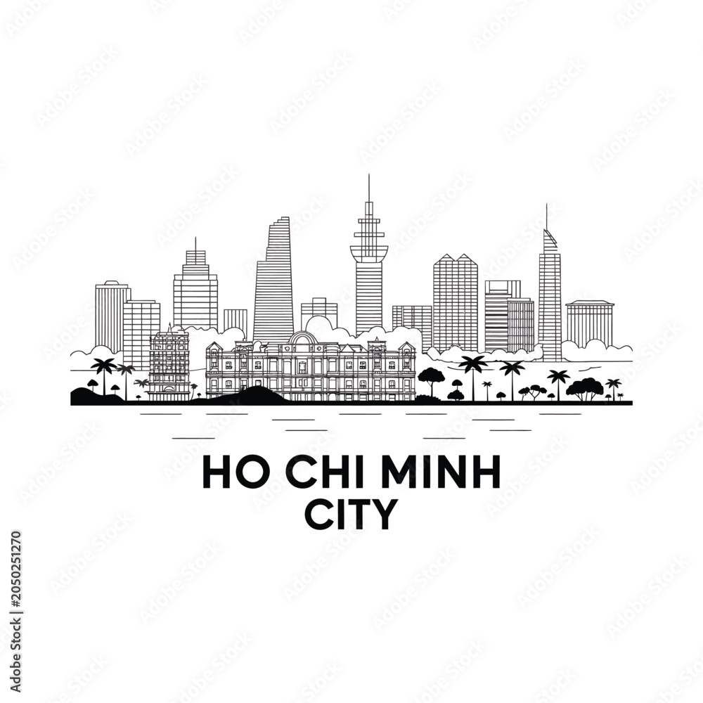 Fototapeta premium City Skyline Illustration Of Ho Chi Minh City Vietnam Linear Style