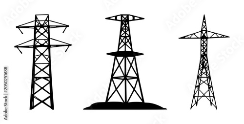 Foto Smart energy grid tower set with solid black icon design featuring electricity,