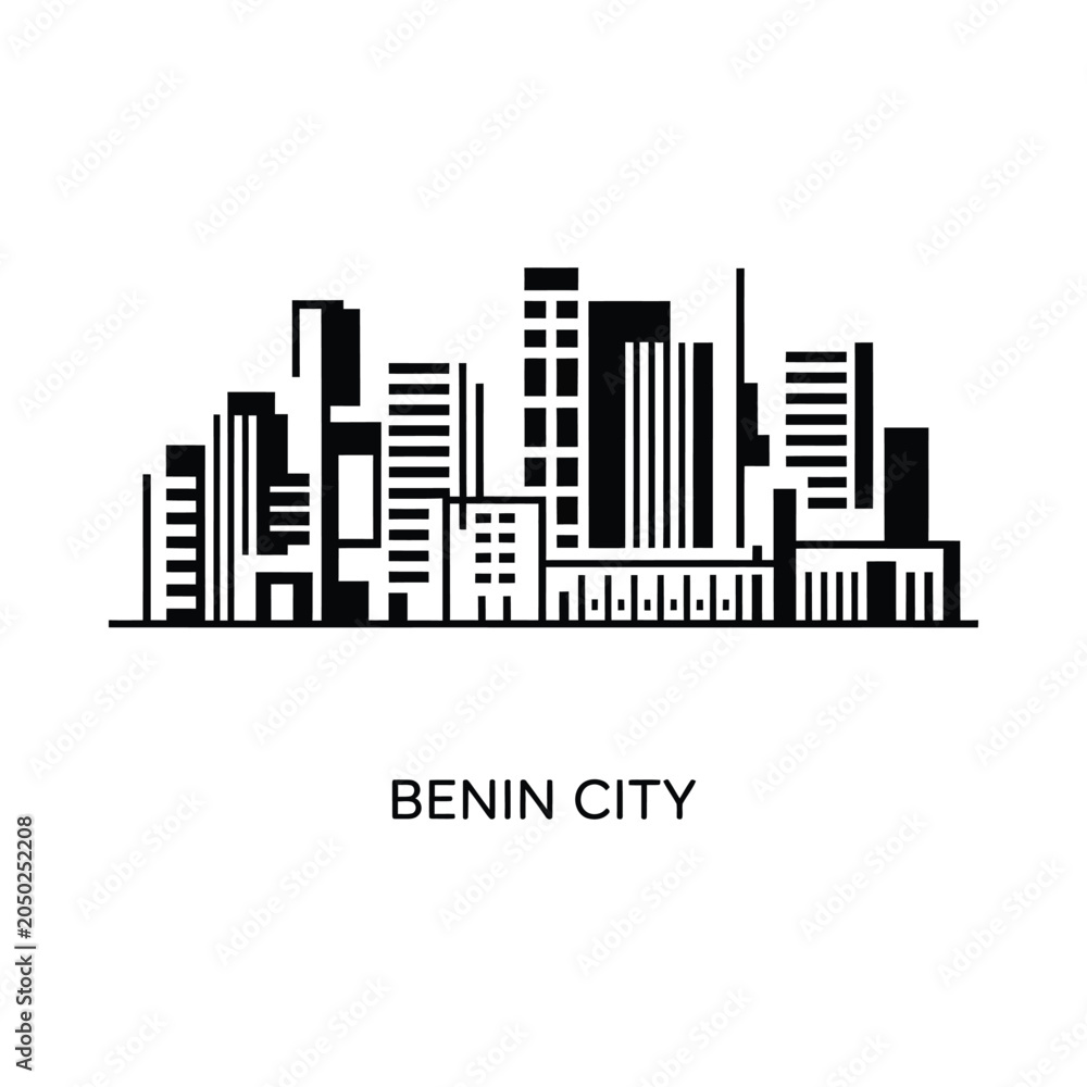 Obraz premium Cityscape Silhouette On White Background Geometric Architectural Design