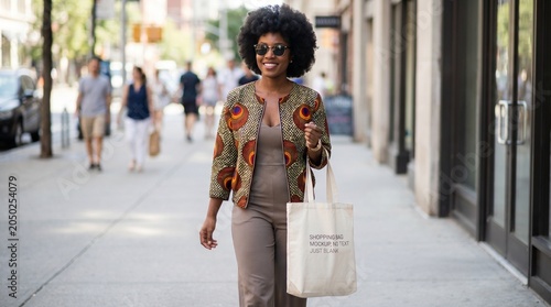 stylish woman walking with shopping bag Mockup