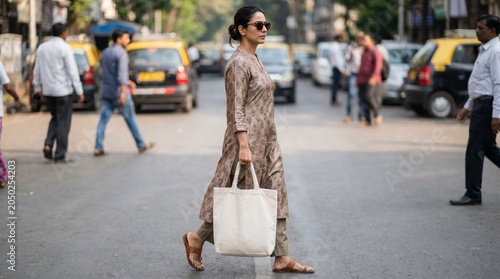 stylish woman walking with shopping bag Mockup