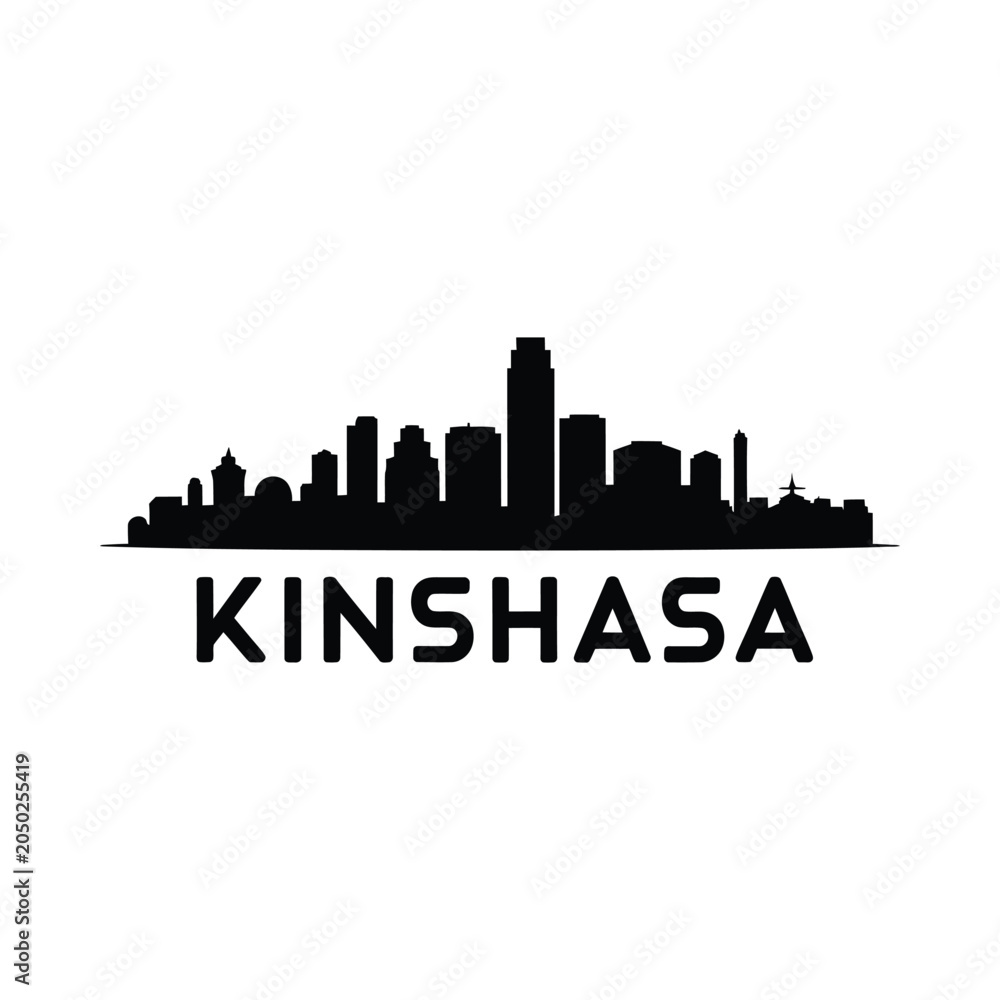 Fototapeta premium Kinshasa Skyline Silhouette On White Background cityscape