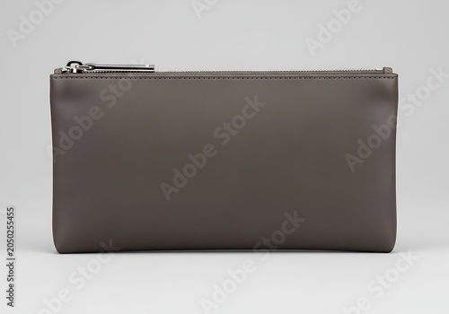 Sleek Brown Leather Zipper Wallet Slim Minimalist Travel Purse with Flat
