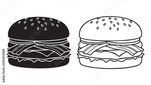 Konstfotografi burgers with sesame seeds and bacon in line art