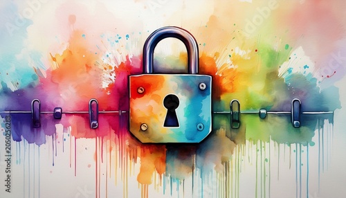 colorful watercolor locks representing security and protection on a vibrant background