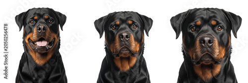 Tableau sur toile Rottweiler Dog PNG Set Guard Dog Head Portrait Isolated Clip Art Element Pack fo