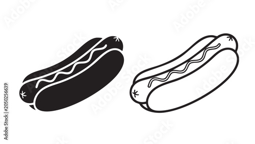 Bilde på lerret hot dog in a bun with sauce, in both filled and outline blac