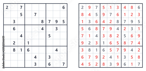 Fotografie Sudoku puzzle 9x9 expert level for adults printable with answers A4