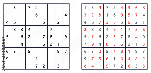 Sudoku puzzle 9x9 medium level for adults and kids printable with answers A4