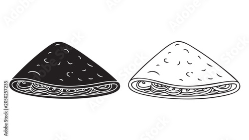 quesadilla line art and solid icon set for mexican food.