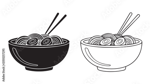 ramen bowl noodle illustration with chopsticks and pork
