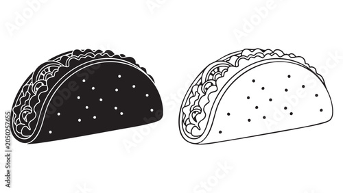 taco shell line art vector icon with star dots