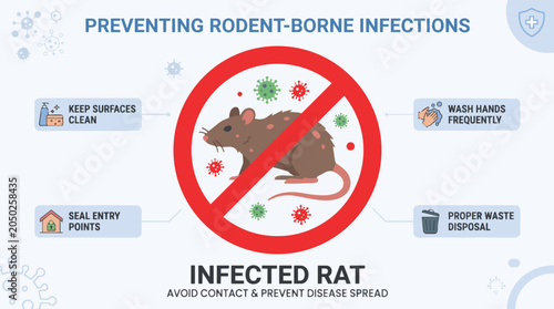 Fotografie An infected rat is shown within a red prohibition sign, symbolizing the prevention of rodent-borne infections and disease spread