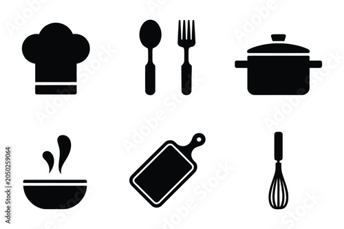 Professional kitchen cooking and culinary icons vector set with culinary, utensils