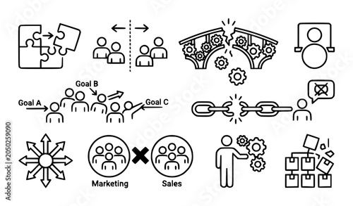 Foto Business Team Misalignment Icons with Puzzle Piece and Organizational Conflict C