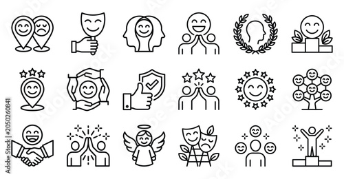 Obraz na plátne Human emotions and feelings linear icon set vector with happiness psychology int