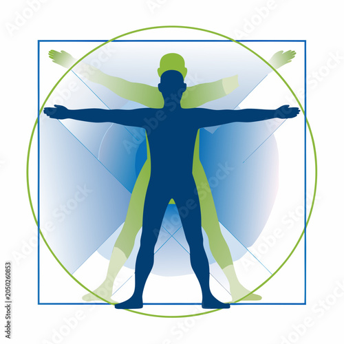 Fotografie Vitruvian Man Silhouette With Geometric Shapes Vector Illustration