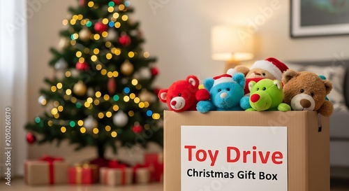 Christmas gift box with toys for a joyful holiday toy drive
