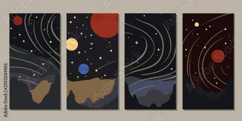 Foto Retro Space Exploration Posters A Set Of Four Vector Illustration