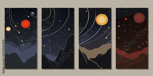 Foto Retro space exploration posters a set of four vector illustrations