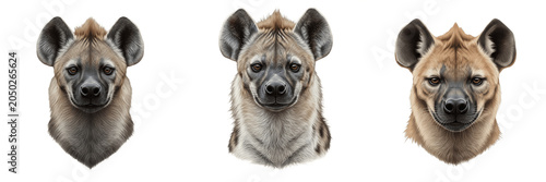 Quadro su tela Spotted Hyena Head Portrait Looking Forward Wild Animal Isolated on Transparent