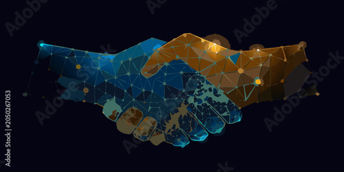 Foto Handshake Illustration With Network Connections And Glowing Points