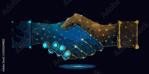 Foto Polygonal handshake illustration with network connections and glowing lines