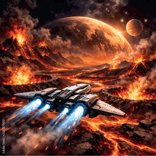 Space flight vector illustration. Powerful spaceship.
