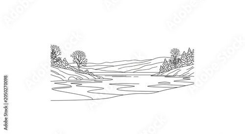 Foto Black and white landscape with trees.