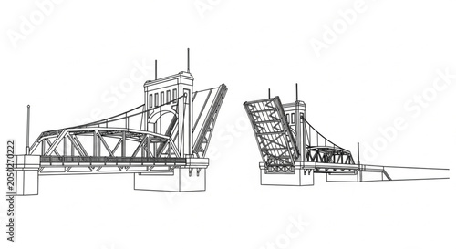 Bild auf Leinwand Drawings of a bascule bridge.