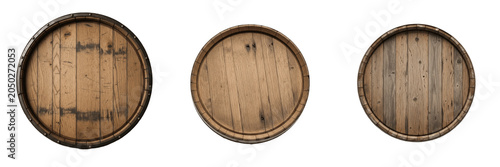 Wooden Barrel Top Lid Texture Collection Isolated PNG Clipart, Vintage Wine and Whiskey Oak Cask Heads Pack, Rustic Circular Timber Boards Graphic Elements, Brewery Distillery Menu Design Asset Transp