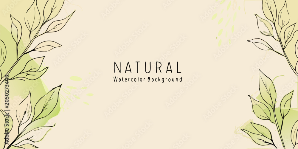 Fototapeta premium Botanical ornament with watercolor wash and pale yellow background