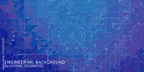 Fotografie Engineering blueprint schematics a complex vector illustration with blue tones