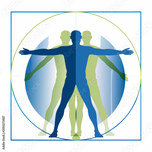 Tableau sur toile Vitruvian man illustration with overlapping figures and geometric shapes