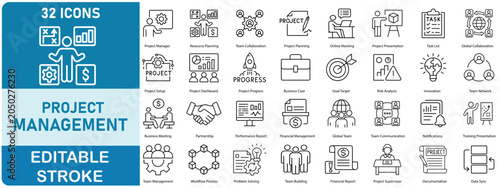 Bild auf Leinwand Project Management Icons in line style