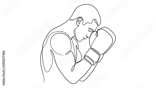 Foto Continuous one line drawing of a focused boxer in gloves.