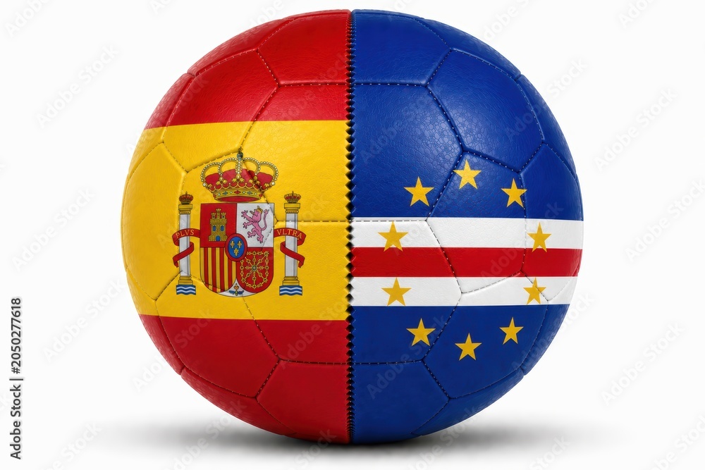 Naklejka premium soccer ball with spain and cape verde flags