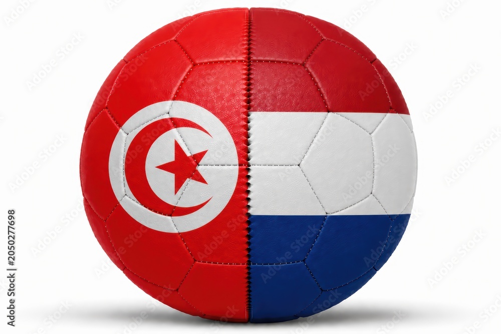Naklejka premium soccer ball with national flags of tunisia and netherlands for cup games